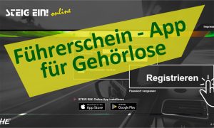 Snapshot aus der Anwendung mit Überschrift "Führerschein - App für Gehörlose"